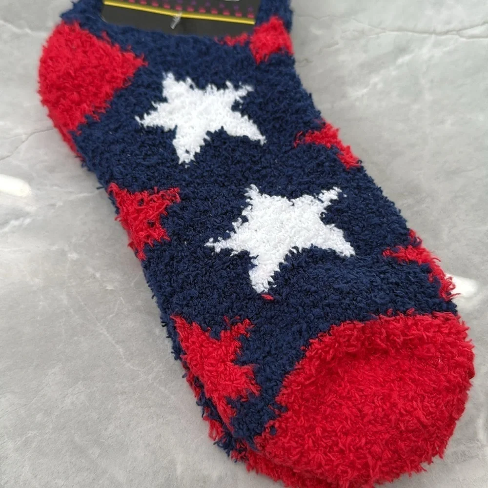Women's Fashion Plush Socks Two Pairs of Fuzzy Socks Stars And Stripes Size 9-11